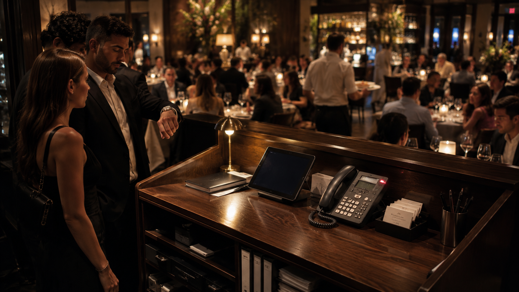 Call waiting at an empty host stand during a rush